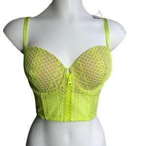Victoria's Secret Very Sexy Neon Yellow Net Underwire Lined Demi Bustier 34DD